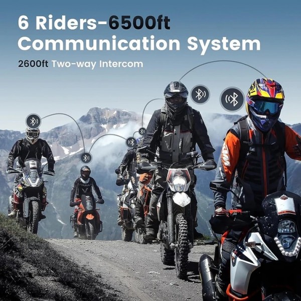 GEARELEC Gmax Motorcycle Bluetooth Headset, 2000M 6 Riders Motorcycle Helmet Intercom