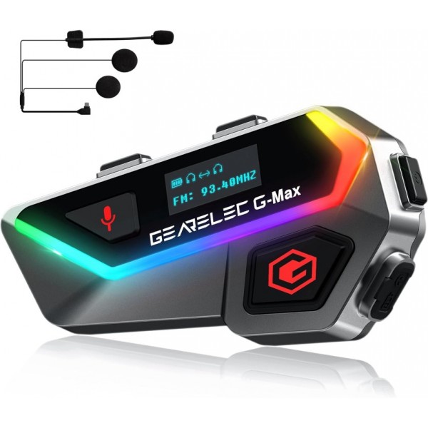 GEARELEC Gmax Motorcycle Bluetooth Headset, 2000M 6 Riders Motorcycle Helmet Intercom