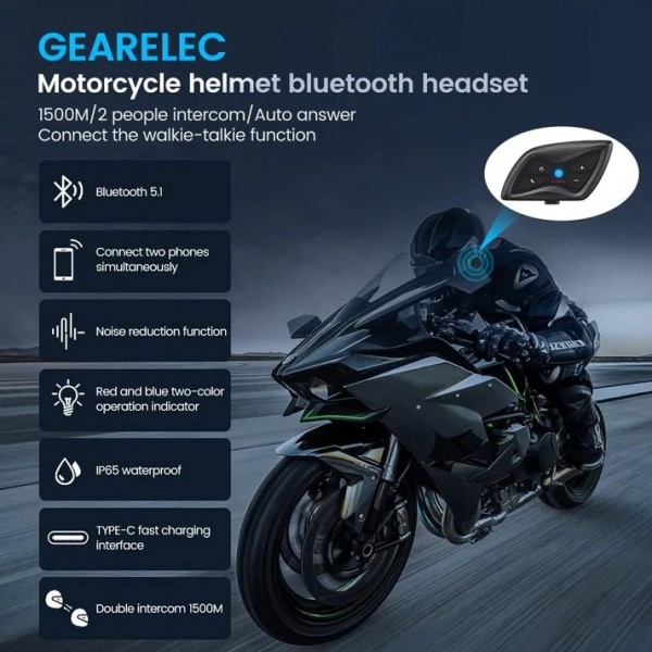 GEARELEC Motorcycle Bluetooth Headset 2Pcs, 2-Riders Communication